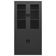 Office Cabinet Anthracite Steel, tempered glass Large