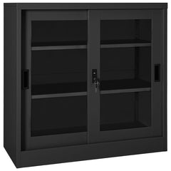 Sliding Door Cabinet Anthracite Steel, tempered glass