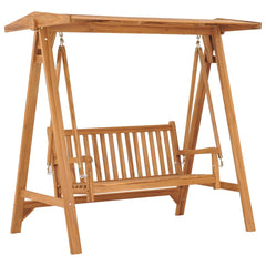 A 66.9-inch solid teak wood swing bench with canopy and angled frame.