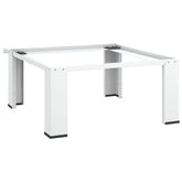 White steel washing machine pedestal with 220 lb capacity and raised frame.