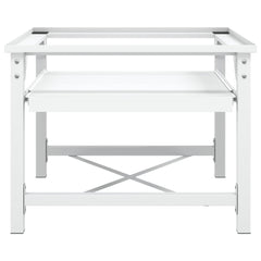 White steel washing machine pedestal with slide-out shelf and sturdy frame.