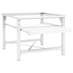 White steel washing machine pedestal with slide-out shelf and sturdy frame.