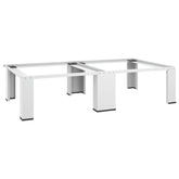 White steel washing machine pedestal with pull-out shelf and sturdy legs.