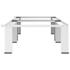 White steel washing machine pedestal with pull-out shelf and sturdy legs.