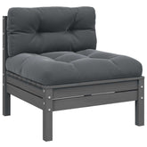 Garden Middle Sofa Grey Solid pine wood, fabric (100% polyester)