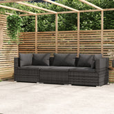3-seater Sofa Grey PE rattan, powder-coated steel, plastic Medium