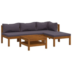 Wooden Lounge Set Dark Grey, Natural Wood