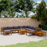 Wooden Lounge Set Dark Grey Solid Acacia Wood Large Modular