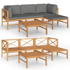 Garden Lounge Set Grey cushions Teak wood, Polyester Medium