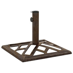 Bronze cast iron umbrella base with square patterned stand and pole holder.