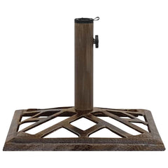 Bronze cast iron umbrella base with square lattice design, 17.3x17.3x12.2 inches.