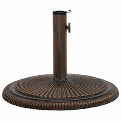 Bronze cast iron umbrella base, 17.7 inches round with decorative scrollwork and floral patterns.