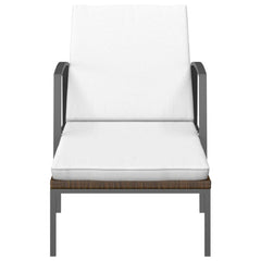 Sun Lounger With Table Set of 3 Brown Poly rattan Large