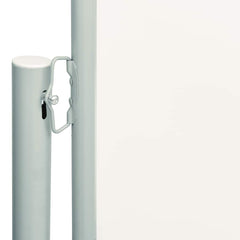 Cream retractable side awning with steel frame, measuring 46.1 by 236.2 inches.