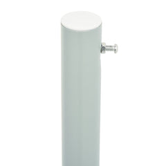 Brown retractable side awning with a sturdy steel base, providing privacy and shade.