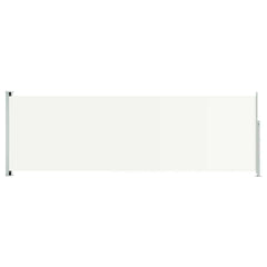 Cream retractable side awning with sturdy steel frame, extending up to 236.2 inches.