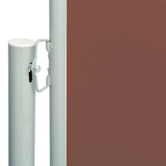 Brown retractable side awning with steel support, measuring 78.7 by 236.2 inches.