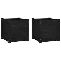 Planter Set of 2 Black Solid pinewood 15.7 x 15.7 x 15.7 in