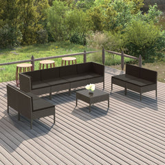 Garden Lounge Set Grey PE Rattan, Powder-Coated Steel, Polyester