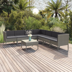Garden Lounge Set Grey Poly Rattan, Powder-Coated Steel, Polyester