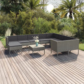 Garden Lounge Set Grey PE Rattan Large Removable Covers