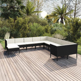 Garden Lounge Set Black, Cream White PE Rattan Medium Modular