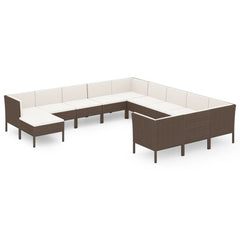 12 Piece Patio Lounge Set with Cushions Poly Rattan Brown