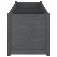 Gray solid pine wood garden planter box with a spacious design for outdoor use.