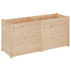 A rectangular solid pine wood garden planter measuring 59.1 by 19.7 by 27.6 inches with elevated sides.