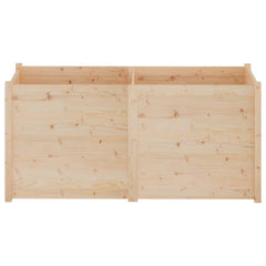A rectangular solid pine wood garden planter measuring 59.1 by 19.7 by 27.6 inches with a divided interior.