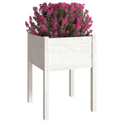 Two white solid pine wood garden planters with a weather-resistant finish.