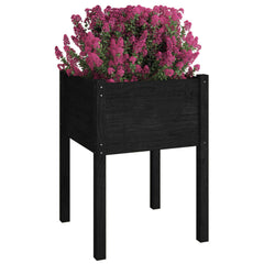 Two black solid pine wood garden planters, each 19.7x19.7x27.6 inches, with pink flowers.