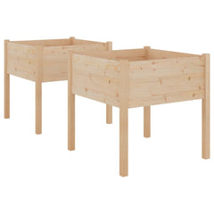 Two 27.6-inch square solid pine wood garden planters with legs, shown side by side.