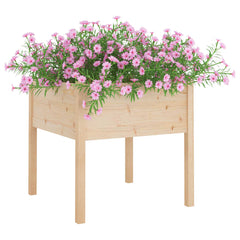 Two solid pine wood garden planters, square 27.6 inches, natural finish, raised design.