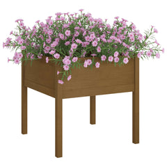 Bostome solid pine wood garden planter in honey brown, 27.6 inches square with deep design.