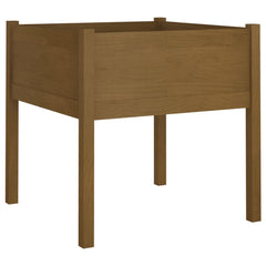 Two honey brown solid pine wood garden planters, each 27.6 inches square.