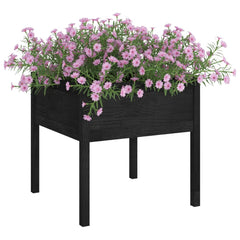 Black solid pine wood garden planter, 27.6-inch square, ideal for outdoor plants.