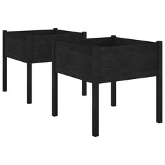 Garden Planter Set of 2 Black Solid Pine wood Large Planters
