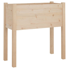 Tall rectangular solid pine wood garden planter with four sturdy legs and natural finish