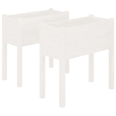 Garden Planter Set of 2 White Solid Pinewood Standard Durable
