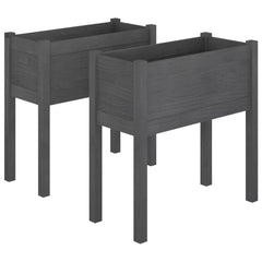 Garden Planter Set of 2 Grey Solid Pinewood Large Durable