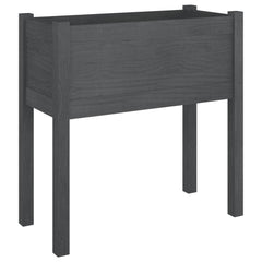 Garden Planter Set of 2 Grey Solid Pinewood Large Durable