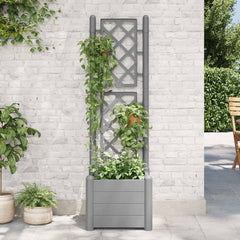Stone gray garden planter with trellis, 16.9x16.9x55.9 inches, made of durable polypropylene.