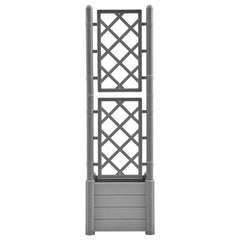 Stone gray garden planter with trellis, 16.9x16.9x55.9 inches, made of durable polypropylene.