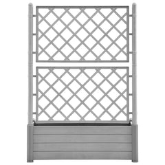 Stone gray garden planter with double trellis, made of polypropylene, 39.4x16.9x55.9 inches.