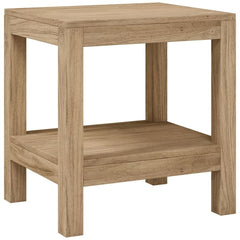 Solid teak wood bathroom side table with open shelf, 17.7x13.8x17.7 inches.