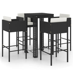 Garden Bar Set Black PE rattan 5 Piece Set Footrest