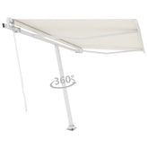Cream freestanding retractable awning with aluminum frame and crank, 118.1x98.4 inches.