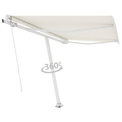 Cream freestanding retractable awning with aluminum frame and crank, 118.1x98.4 inches.
