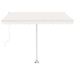 Cream freestanding retractable awning, 118.1x98.4 inches, with aluminum frame and crank.